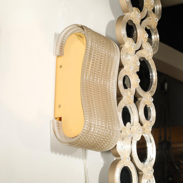 Pair of Hand-Blown Undulating Reeded Murano Glass Sconces With Brass Fittings For Sale - Image 12 of 18