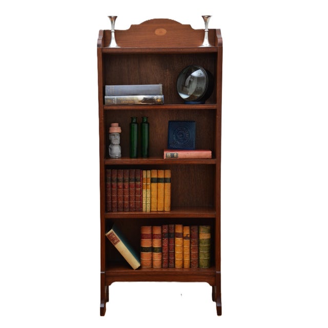 Slim Mahogany and Inlaid Open Bookcase, 1900s For Sale - Image 11 of 17