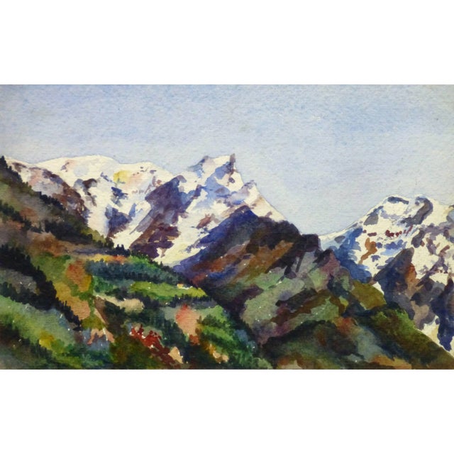 1920s Vintage French Watercolor - Snow Capped Peaks For Sale - Image 5 of 5