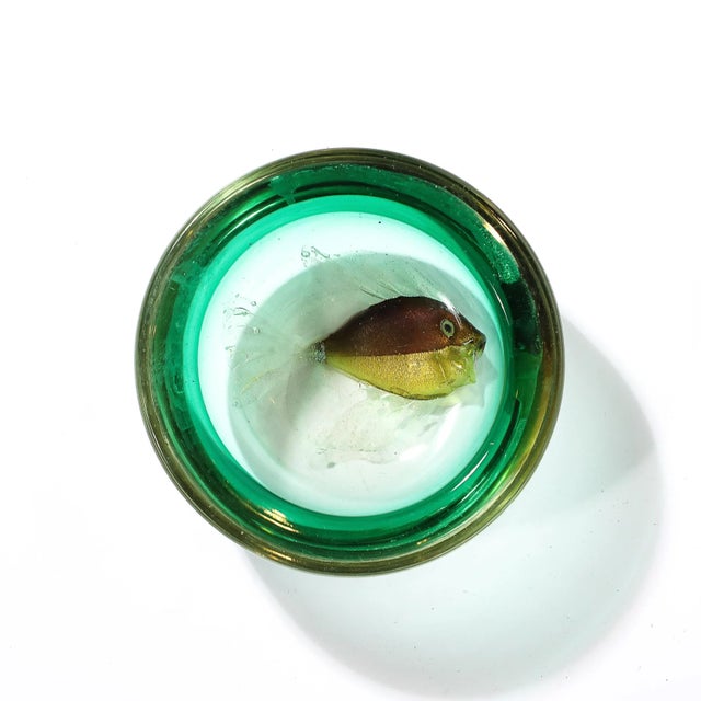 Green Mid-Century Modernist Fish Motif Hand-Blown Murano Glass Bowl by Alfredo Barbini For Sale - Image 8 of 12