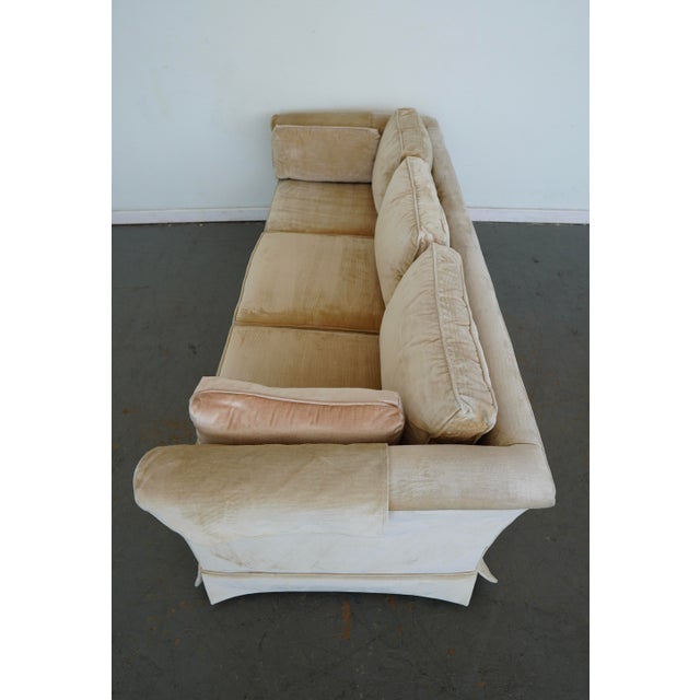 Camel Vintage Drexel Heritage Skirted Velvet Sofa For Sale - Image 8 of 14