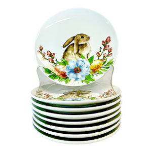1990s Vintage Shabby Boho Chic Bunny Salad Plates - Set of 8 - Easter