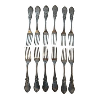 A Set of 12 Mid 1800s Antique A.&w. Wood Coin Silver Monogrammed Forks For Sale