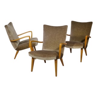 Mid-Century Modern Lounge Chairs with Velour Fabric, 1960s, Set of 3 For Sale