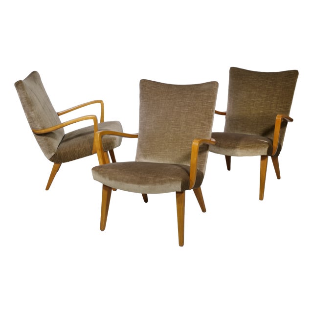 Mid-Century Modern Lounge Chairs with Velour Fabric, 1960s, Set of 3 For Sale