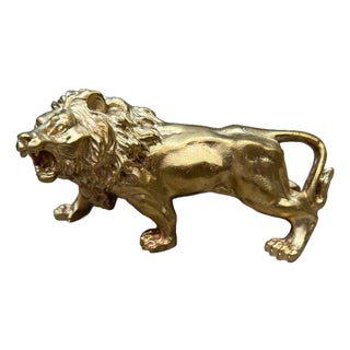 Solid Brass Roaring Lion Sculpture For Sale