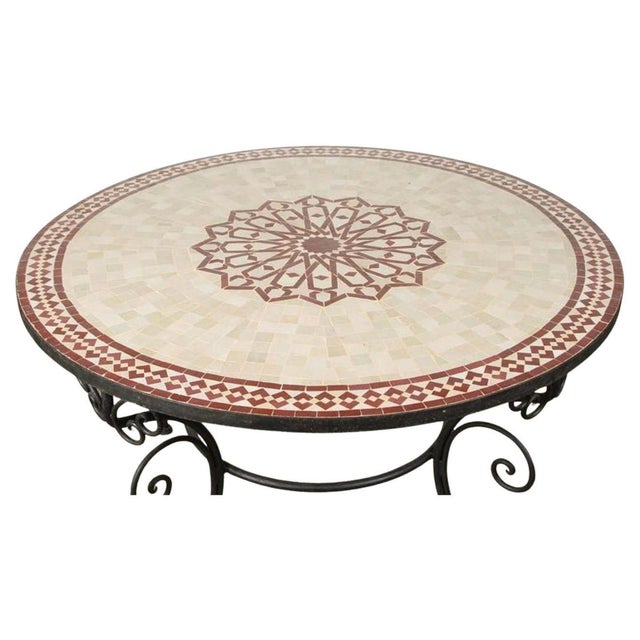 Moroccan Outdoor Round Mosaic Tile Dining Table on Iron Base 47 in. For Sale - Image 12 of 13