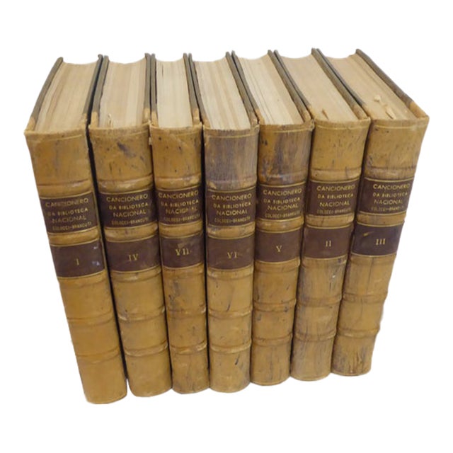 19th Century Leather Book Bindings - Set of 7 For Sale
