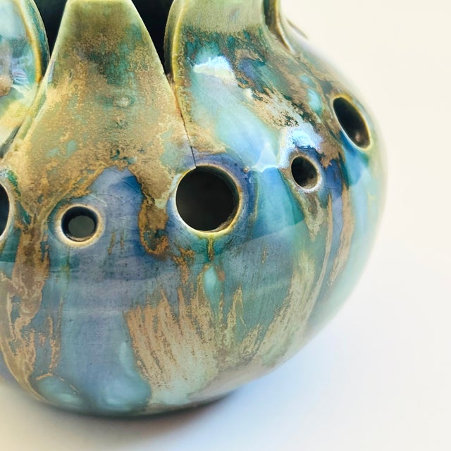 Ceramic Mid Century Monterey Jade Studio Pottery Vase - Blue and Green Glazes For Sale - Image 7 of 10