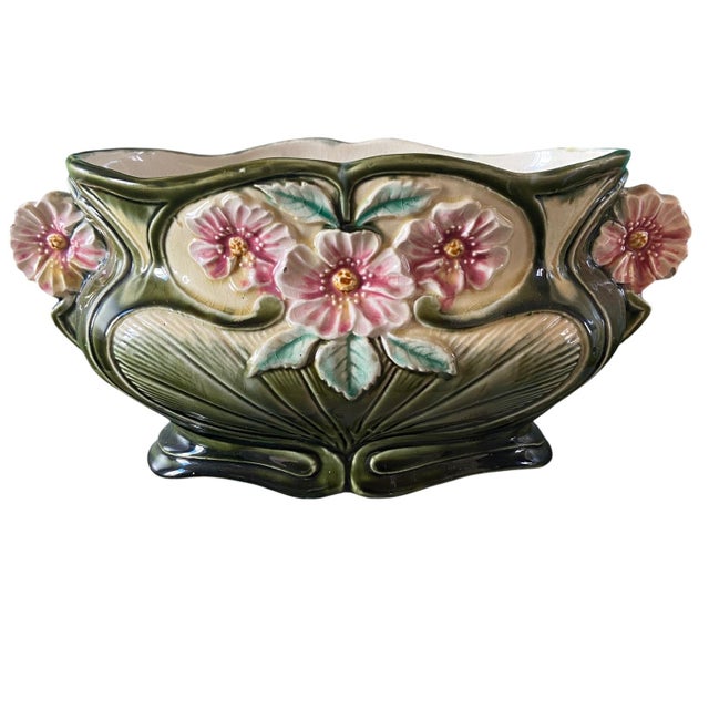 French Art Nouveau Majolica Planter, 1890s For Sale - Image 10 of 10