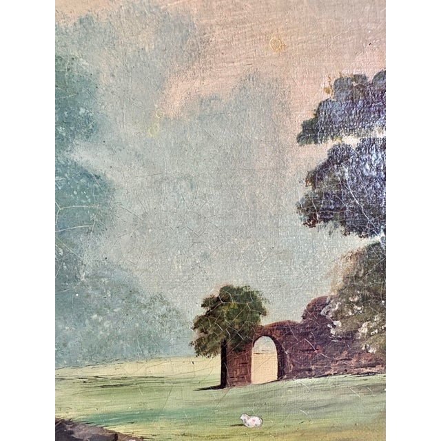 Textile Early 20th Century French Castle Art Oil on Canvas For Sale - Image 7 of 12