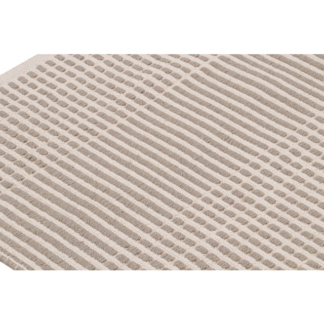 Modern Flat Weave Beige Brown Geometric Striped Pattern For Sale In New York - Image 6 of 8