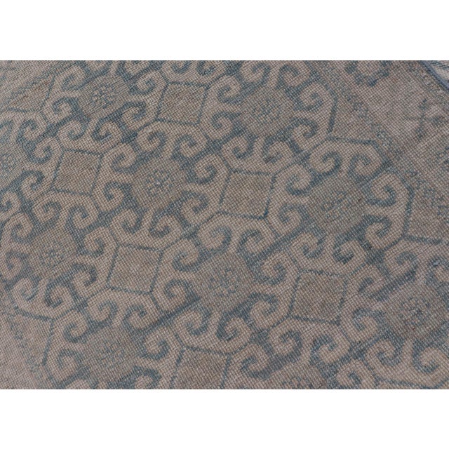 Afghan Khotan Tribal Runner in Ivory With Soft Blue and Sand Motifs For Sale - Image 10 of 10