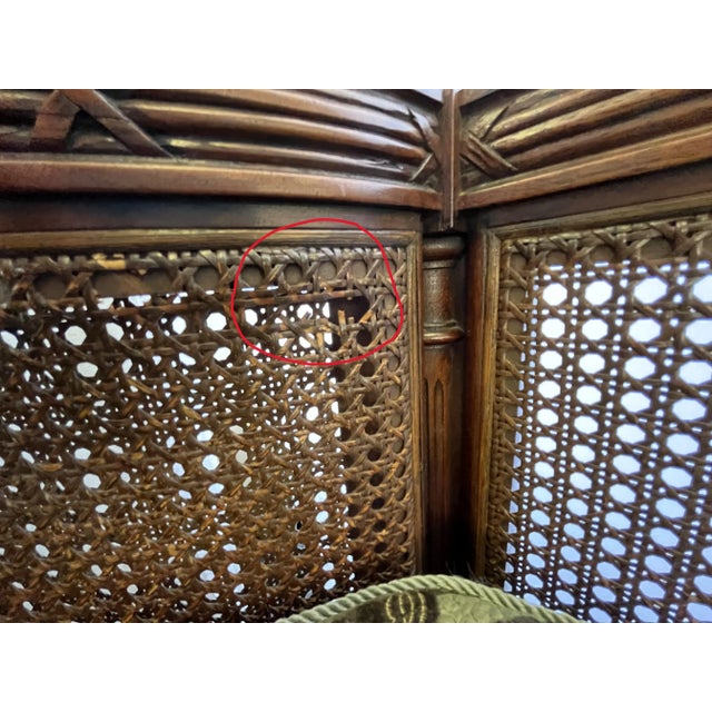 Antique French Cane Daybed With Carved Roses and Velvet Upholstery For Sale - Image 12 of 13