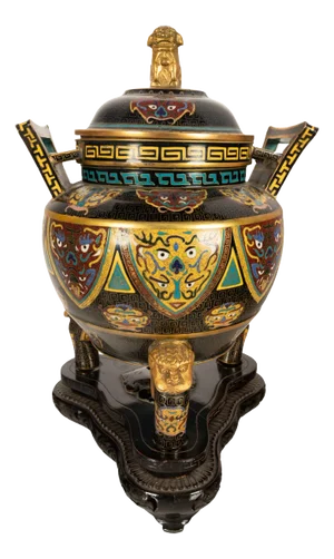 Antique Chinese Qing Dynasty Cloisonne Censer Ding Lidded Incense Burner 1870