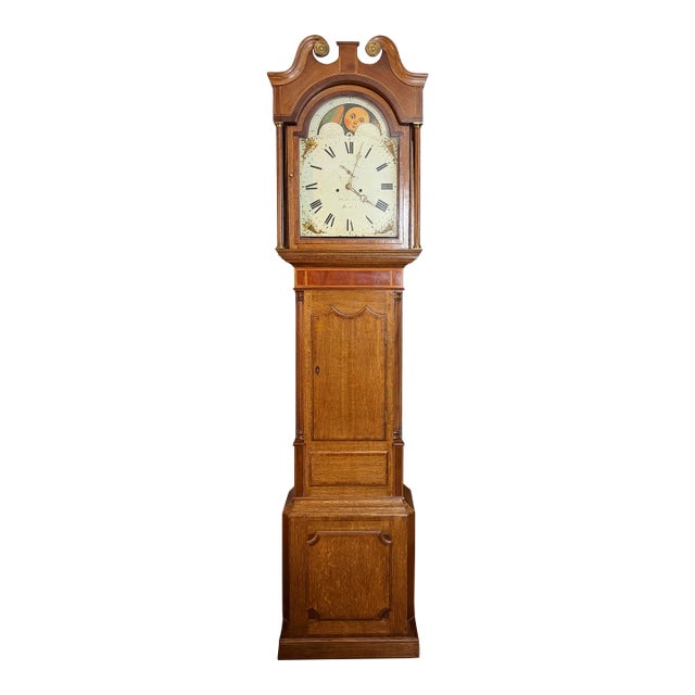Early 19th Century Late Georgian Period English Grandfather Clock With Moon Phase Dial For Sale