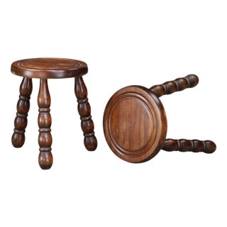 French Beech Stools in the style of Charles Dudouyt, 1940s, Set of 2 For Sale