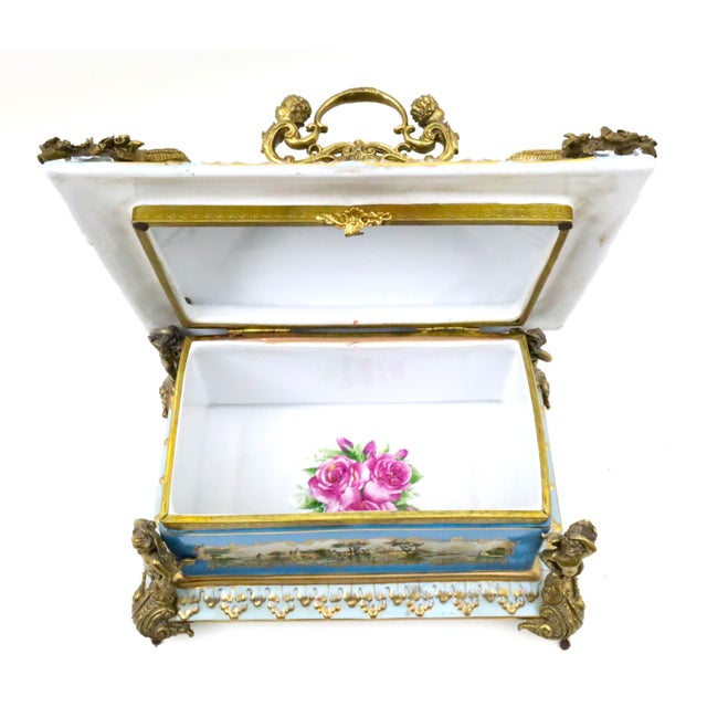 French Large French Sevres Style Porcelain Ormolu Mounted Casket Box 19th Century For Sale - Image 3 of 10