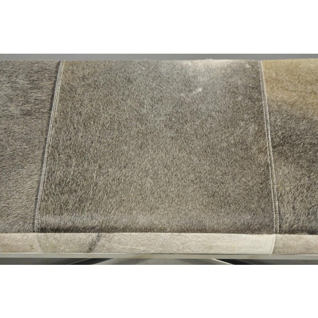 Early 21st Century Modern Leather Cowhide Silver Chrome Metal X-Frame Stretcher Base Bench For Sale - Image 5 of 15