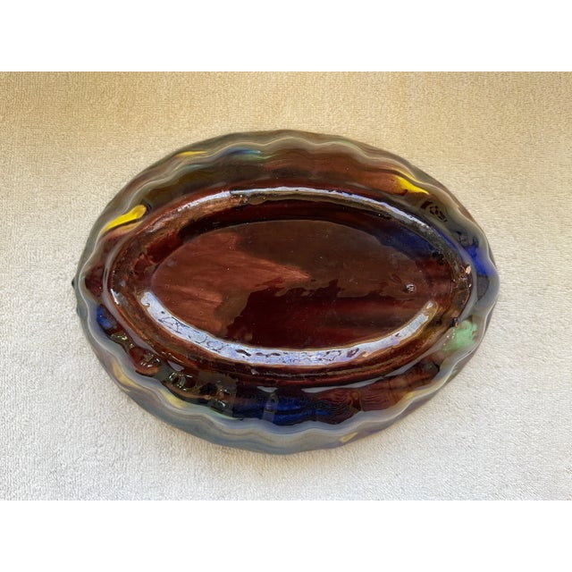 Vintage Slipware Terra Cotta Oval Ridged Bowl For Sale - Image 10 of 13