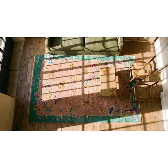 Textile Wool Pile Hand Knotted Room Size Soft Mauve Color Antique Chinese Art Deco Area Rug For Sale - Image 7 of 8