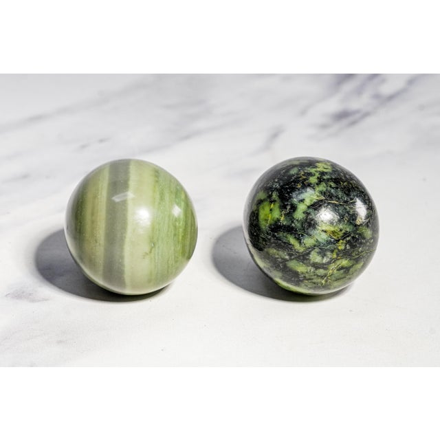 Wonderful Antique Polished Stone Specimen Eggs on Monkey Stands Grand Tour Mineral Collection Pair Home Decor For Sale - Image 12 of 16