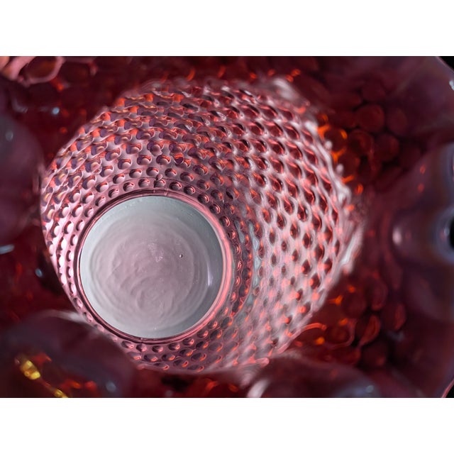 Glass Large Midcentury Fenton Cranberry Hobnail Opalescent Vase 7.5" For Sale - Image 7 of 7
