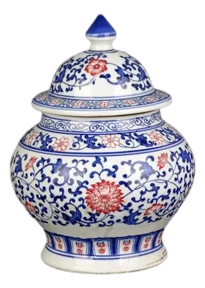 Vintage Chinese Ceramic Pot Qing Dynasty Qianlong Marked Blue and White Underglaze Red Porcelain Ginger Jar Hand Painted Flowers Pattern