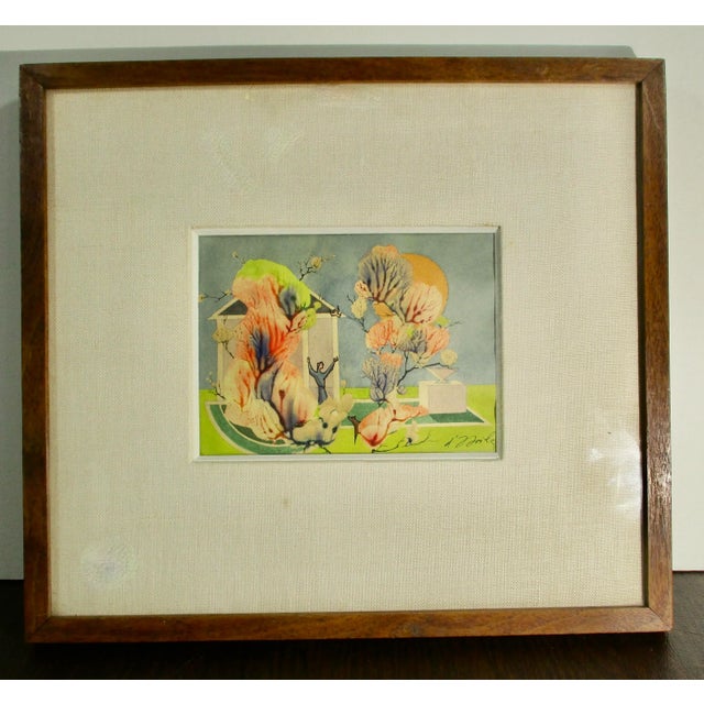 Beautifully made and executed monoprint becoming a landscape vision. Drops of color are controlled into flaming branches...