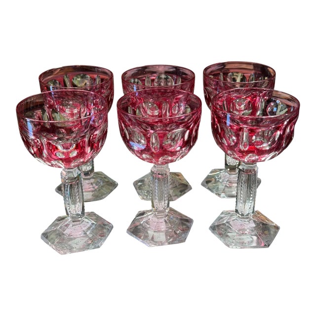 Late 19th Century Set of 6 Antique Baccarat Cranberry Crystal Port Wine Stems For Sale