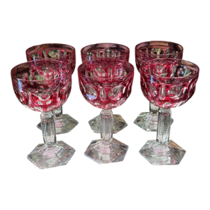 Late 19th Century Set of 6 Antique Baccarat Cranberry Crystal Port Wine Stems