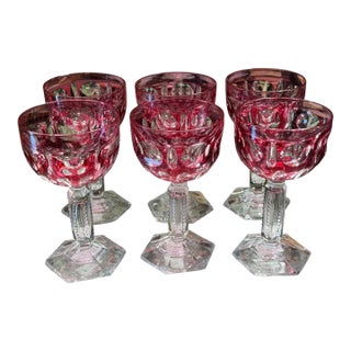Set of 6 Antique Val St Lambert Cranberry Crystal Port Wine Stems For Sale