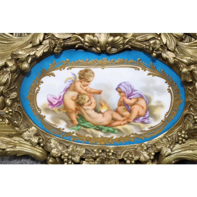 Fine Quality French Bronze Sevres Style Figural Placques Adorned Mantel Clock For Sale - Image 10 of 15