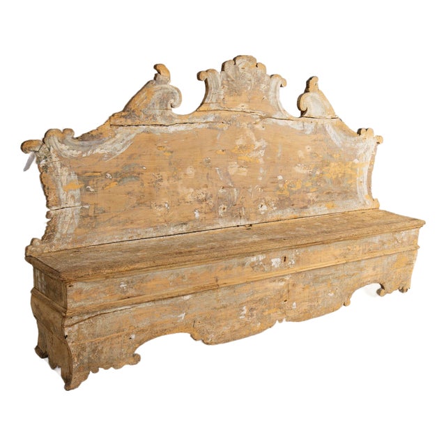 18th C. Italian Baroque Cassapanca Storage Bench in Original Paint For Sale
