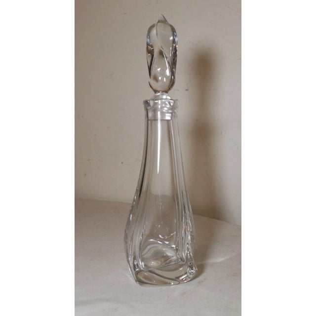 Daum Vintage Hand Blown Made Signed Daum Swirled Clear Crystal Decanter Glass Bottle For Sale - Image 4 of 12