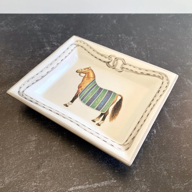 Devon Collection Equestrian Catchall Tray, Blue Stripe, Made in Italy For Sale - Image 4 of 9