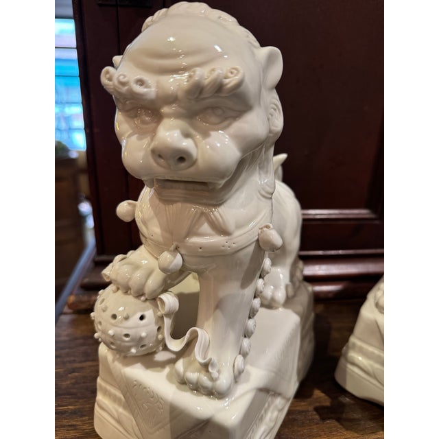 Pair Vintage Blanc De Chine Foo Dogs For Sale - Image 4 of 12