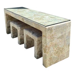 Vintage 80s Upholstered Console and Stools After Jack Lenor Larsen For Sale