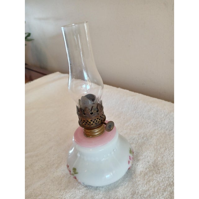 Vintage 1930's Glass Embossed Floral Miniature Oil Lamp. Oil lamp is in great vintage condition without chips or cracks....