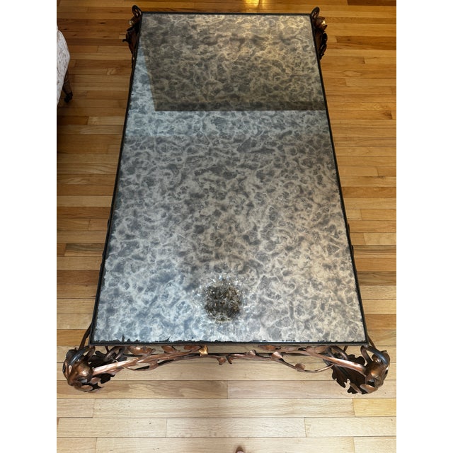 1940s Italian Hand-Forged Iron Coffee Table With Antiqued Mirrored Top, Circa 1940 For Sale - Image 5 of 9