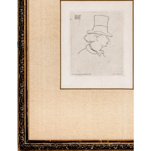 Mid 19th Century Antique French Édouard Manet Etching Portrait of Charles Baudelaire in Profile Framed For Sale - Image 5 of 14