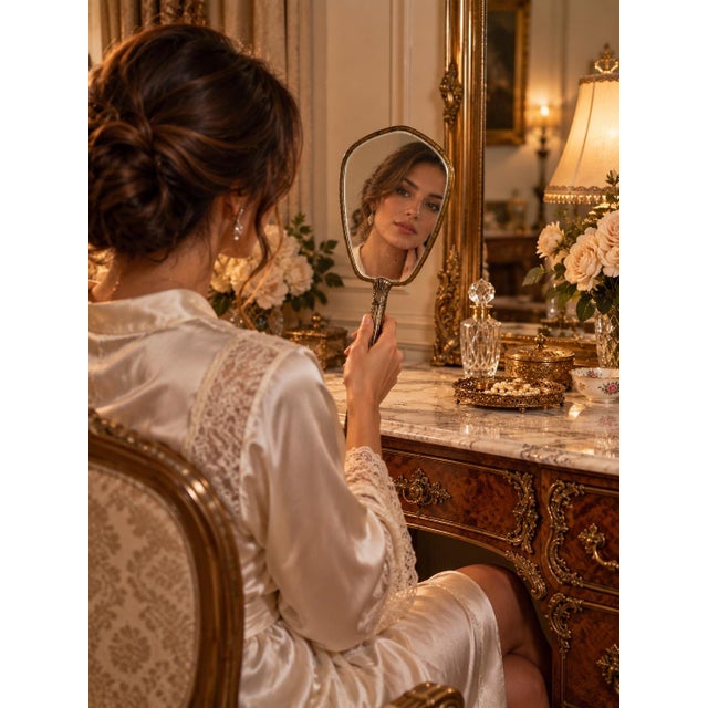 French Late 19th Century French Antique Vanity Hand Mirror For Sale - Image 3 of 4