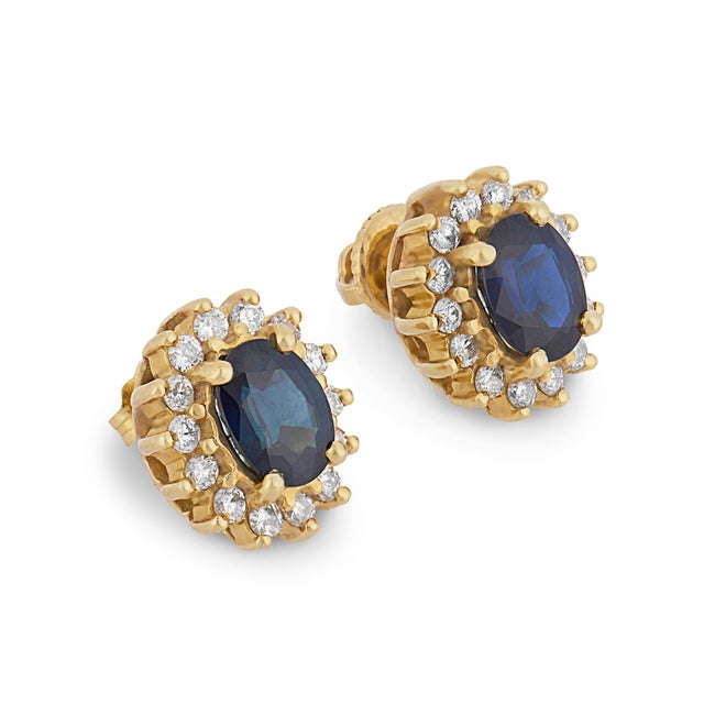 Modern Vintage Sapphire Diamond 14k Gold Cluster Earrings, A Pair For Sale - Image 3 of 5