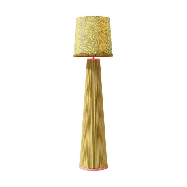 Contemporary Winnie Floor Lamp in Rattan with Wood and Printed Cotton by Popus Editions For Sale - Image 3 of 6