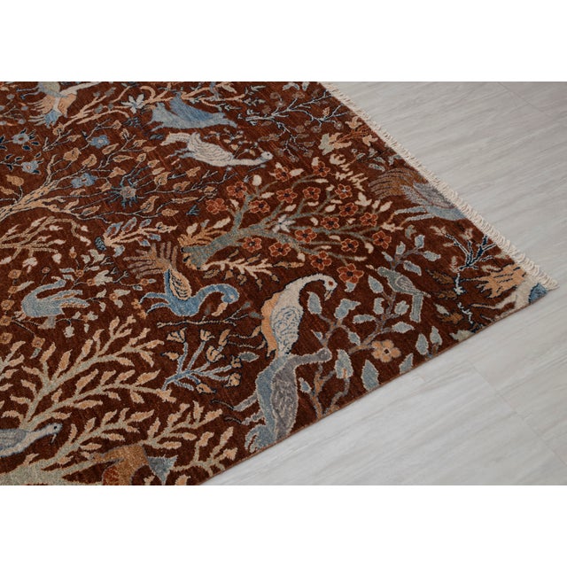 2020s 9x12 Ft. Red Peacock Garden Bird Design Handnotted Oushak Wool Rug For Sale - Image 5 of 18