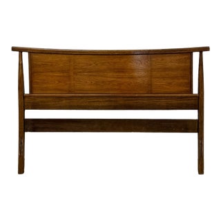 Vintage, McM, Curved, Full Headboard With Walnut Colored Wood, Mid Century Bed For Sale