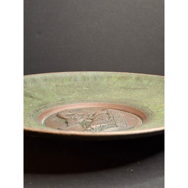 1950s Vintage 1950s Heavy Pal-Bell Israel Verdigris Brass 9.5" Wall Plate Rabbi Shofar For Sale - Image 5 of 14