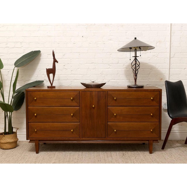 Mid 20th Century Mid Century Dresser With Gold Pulls For Sale - Image 5 of 12
