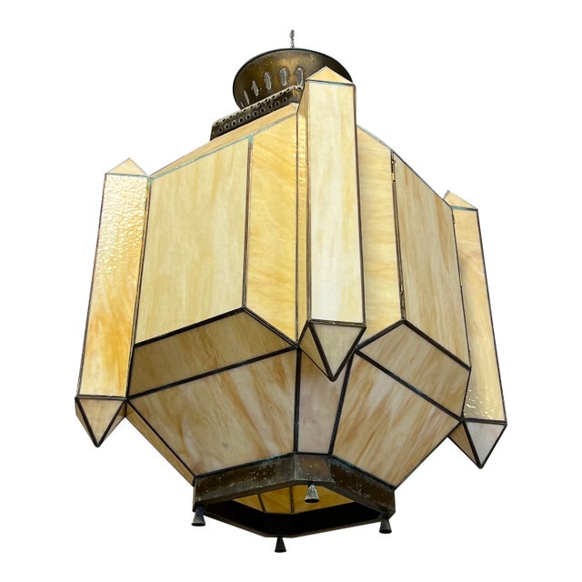 Antique Large Slag Glass Lantern Chandelier For Sale