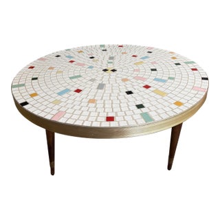 Vintage Mosaic Tile Round Coffee Table For Sale